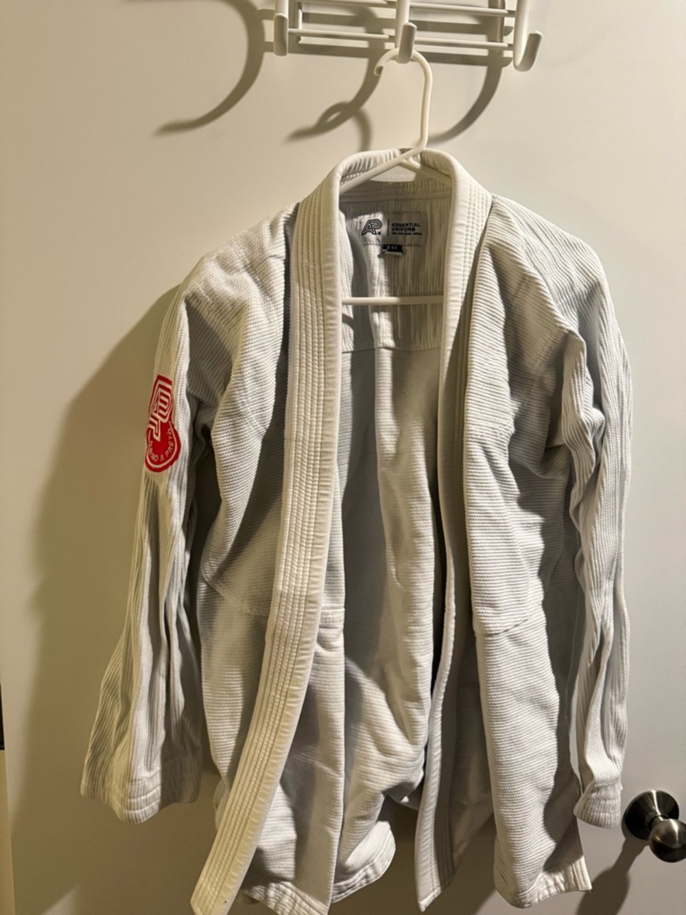 Light Gray Men's Jiu-Jitsu Kimono Jacket with Red Sleeve Patch